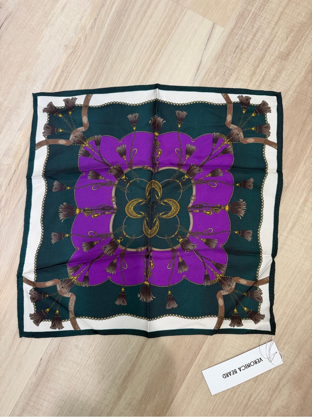 Veronica Beard purple  & Green Printed Square Silk Scarf